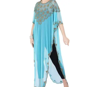 Pakaian pantai Kaftan panjang lantai tirai Timur Tengah untuk wanita pullover leher-o jubah Islami panjang dan gaun Kaftan sederhana