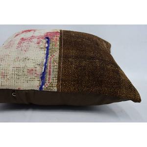 <b>Brown</b> Wool Kantha Patchwork Bolster Pillow 16x16 Inch Luxury Vintage Woven Non-Slip Eco-Friendly Removable Washable <b>Throw</b> Pillow - Product Image 5