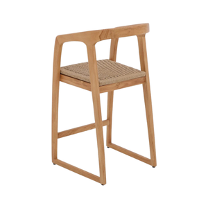 Chaise de bar moderne en teck massif avec accoudoirs incurvés et siège tressé à la main pour bar à domicile, café, îlot de cuisine, utilisation en hôtellerie - Product Image 5