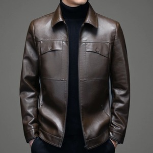 Winter Men's Genuine Leather Slim Fit Fashion Motorcycle Solid Overcoat Canvas Waterproof Windproof Full Size M-3XL - Product Image 5