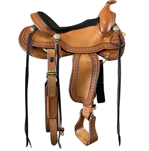 Selle de cheval anglaise tout usage en cuir véritable vert brun, de haute qualité, avec étriers durables - Product Image 6