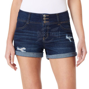 Diseñe su propio logotipo Pantalones cortos vaqueros para mujer Pantalones cortos calientes 100% algodón Logotipo personalizado Alta calidad Secado rápido Transpirable - Product Image 1