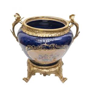 Pot de fleurs en porcelaine de luxe avec laiton plaqué or antique, jardinière décorative classique - Product Image 1