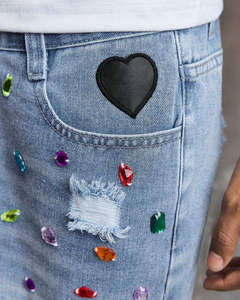 OEM 2026 Custom Men's Regular Straight <b>Denim</b> <b>Shorts</b> High Quality Embroidery Rhinestone Distressed Casual Summer Vintage Light - Product Image 4