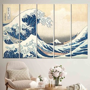 Impression sur toile de la Grande Vague de Hokusai - Décoration élégante pour la maison, lot de 5 toiles - Product Image 1