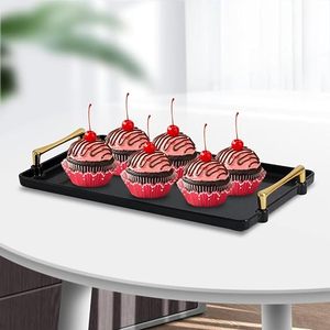 Plateau rectangulaire en aluminium noir avec poignée dorée - Product Image 5