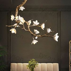 Ontwerp Indoor Decoratie Verlichting Hanglamp Villa Custom Modern Alle Koperen Keramische Magnolia Bloem Kroonluchter Hanglamp - Product Image 1