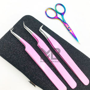 Pince à épiler d'extension de cils à prise unie enduite de couleur pailletée rose pince à épiler d'extension de marque privée en acier inoxydable japonais - Product Image 1