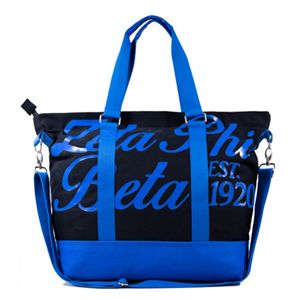 Zeta Phi Beta Sorority <b>Large</b> Capacity Soft Lightweight <b>Canvas</b> <b>Bag</b> with Zipper Closure-Black/Blue Shoulder Strap - Product Image 2