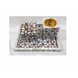 Mother of Pearl Inlay Tray Set With Bakhoor Burner and Box T <b>Light</b> Holder Set Bakhoor Burner Set Indian Crafts in Wholesale - Product Image 2