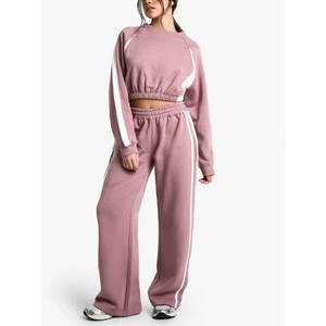 Ensemble survêtement personnalisé pour femmes en nylon/coton brodé, style uni, décontracté, sweat-shirt et pantalon de jogging d'hiver, ensemble deux pièces, haut long - Product Image 3
