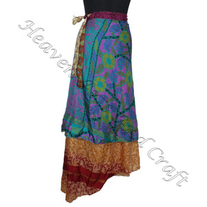 Vintage 2-Layer Reversible Magic Silk Saris Wrap Falda Larga con Talla Grande Característica Hermosa Vintage Seda Falda Larga - Product Image 3