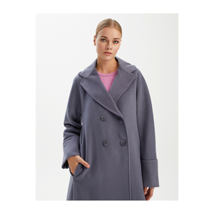 เสื้อโค้ทผ้าขนสัตว์ผสมแบบกระดุมสองแถวสำหรับผู้หญิง มีปก กระเป๋าคู่ มีซับใน ไม่มีเข็มขัด - เสื้อคลุมดีไซน์หรู - Product Image 2