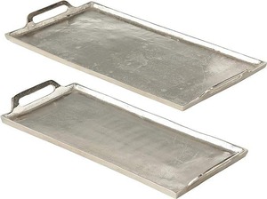 ถาดเสิร์ฟของโรงแรมชุด2ชิ้นงานตกแต่งงานฝีมือสุดปราดเปรื่องทำจากอะลูมิเนียมหล่อเงิน21.75และแผ่นรองขนาด18.5นิ้ว - Product Image 3