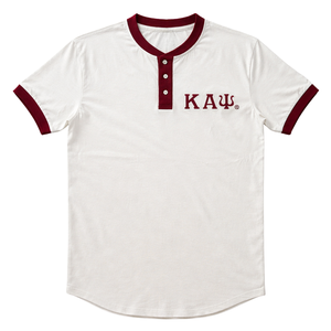 Kappa Alpha Psi Kream-Premium Henley Shirt True To Size Soft Cotton Blend Button Placket Embroidered Greek Letter Crest - Product Image 4