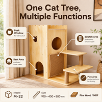 Arbre à chat en bois avec condo fermé, griffoir en sisal et plateformes multi-niveaux pour chats d'intérieur OEM ODM Personnalisé