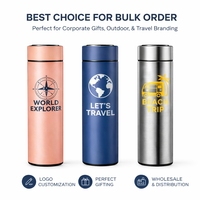 Botol Air Pintar Bertenaga Baterai 500ml Klasik dengan Layar Digital LED, Flask Vakum Isolasi Stainless Steel untuk Kantor