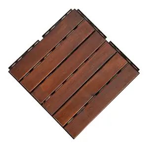 Acacia Wood Interlocking Deck Tiles for Outdoor Patio and Floors - 12 x 12 Inch (6 Slat)