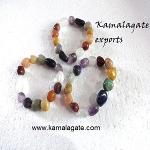 Bracelet de pierres précieuses naturelles faites à la main 7-Chakra Healing Poli Pierre semi-précieuse élastique Artisanat Agate Chakra Équilibrage - Product Image 4