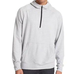 <b>Men</b> Popular ODM Half Zipper Hoodie Highly <b>Stretchy</b> Jersey Fabric Solid Streetwear Gym Quarter Hoodies Winter Collared PULLOVER - Product Image 1