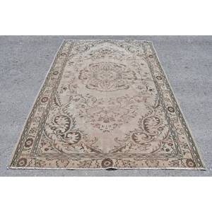 Alfombra turca estilo Tabriz hecha a mano Vintage 5,5X8,3 pies clásico Beige marrón Patchwork diseño lana Material látex para cabecera adolescente - Product Image 1