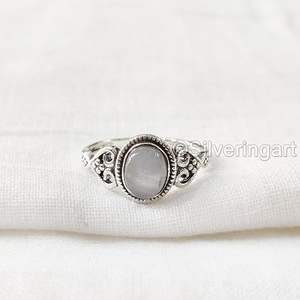 Anillo de Mujer con Piedra de Ágata Azul Natural, Anillo Bohemio Pequeño para Boda, Joyería Hecha a Mano de Plata de Ley 925 para Navidad - Product Image 5