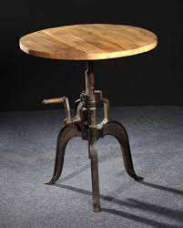 Modern Adjustable Crank Side <b>Table</b> Solid Mango Wood and Cast Iron for Home or Warehouse Dining Room Furniture - Product Image 2