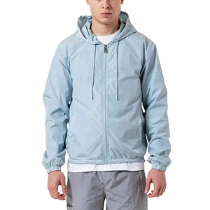 Vestes coupe-vent à capuche pour hommes avec logo imprimé personnalisé, légères, en nylon imperméable, avec cordon de serrage, fermeture éclair - Product Image 1