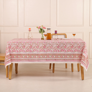 COTSILER Premium Handblock Printed Pink Floral Cotton <b>Tablecloth</b> 60x90 Inches Rectangular Pre-Washed Cover Event Dining - Product Image 6