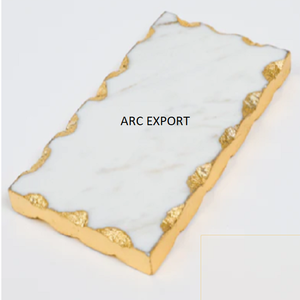 Bandeja de metal con diseño blanco para decoración, bandeja de servicio con diseño de borde dorado, estilo moderno - Product Image 1