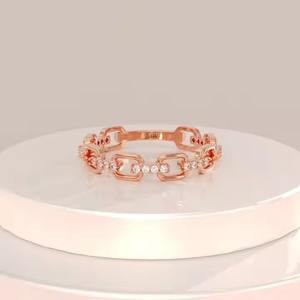 14k Solid <b>Gold</b> Chain <b>Ring</b> with <b>Dainty</b> Stacking Pave Lab Diamond Minimalist Women's Classic Style <b>Ring</b> for Party - Product Image 1