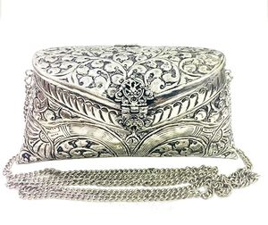 Antique <b>Silver</b> Embossed Brass <b>Clutch</b> Evening Bag <b>Silver</b> New Arrival Ladies Evening <b>Clutch</b> Metal Bags Fashion Brass Design - Product Image 6