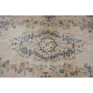 พรมตุรกีโบราณ3.8 x 6.6ft สีเบจสีน้ำตาลคลาสสิกพื้นที่ขนาดใหญ่การออกแบบเย็บปะติดปะต่อกันด้วยผ้าขนสัตว์ผ้าขนสัตว์สี่เหลี่ยมห้องโถงน้ำยางสำหรับห้องพัก - Product Image 5