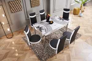 Modern 6-Piece <b>Dining</b> Room Set with Extendable <b>Foldable</b> Wood Frame Tempered Glass <b>Table</b> Red <b>Chairs</b> <b>for</b> Home Use - Product Image 5
