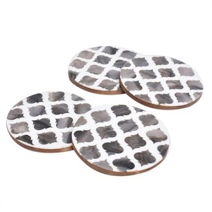 Juego de Manteles Individuales de Lujo Hechos a Mano con Incrustaciones de Hueso y Madera, Posavasos con Incrustaciones de Nácar, Clásico, Ecológico, Azul Cielo y Blanco, Premium para Mesa - Product Image 2
