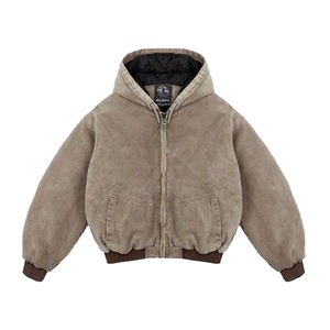 Vêtement à fermeture éclair, veste en jean vintage, tissu 100% coton, lavage à l'acide, coupe ample, style boxy, sweat-shirt court délavé, homme - Product Image 1