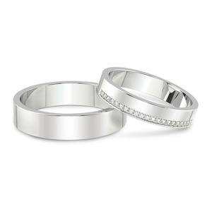 Classic Pair Diamond Band Set Lab Grown Diamond 0.10 Ct Tw 14K Solid Gold FG Color VS Clarity 21 Diamond Timeless <b>Ring</b> Duo - Product Image 1