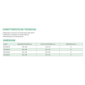 Diffuseur d'air carré 4 voies Tecnosystemi DQB, panneau en aluminium peint blanc, grille et registre - Product Image 3