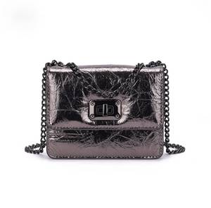 Borsa a tracolla da sera metallizzata con catene e fodera in poliestere per donna - Product Image 6