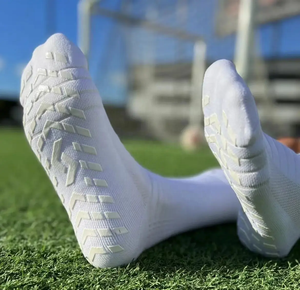 <b>White</b> Athletic <b>Socks</b> With Anti-Slip Geometric Pattern Knitted Cotton Spandex <b>Men's</b> Sports Crew <b>Socks</b> Summer Use - Product Image 1