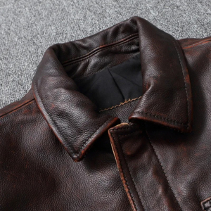 Manteau de vêtements en cuir pour hommes veste de vache Vintage marron rouge veste en cuir véritable 100% vestes en cuir de vachette naturel pour hommes - Product Image 5