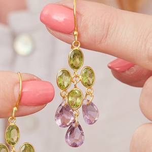 Améthyste ovale naturelle et péridot vert boucles d'oreilles bijoux plaqué or 18 carats cadeaux de haute qualité pour les femmes - Product Image 4