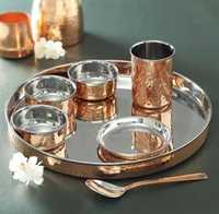 Service de table Thali en acier inoxydable martelé écologique avec incrustation dorée, personnalisable avec logo, compatible lave-vaisselle, vaisselle en métal en stock