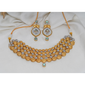 Conjunto de Collar chapado en oro sólido de 24 quilates hecho a mano con piedras transparentes de Zarcon para boda o compromiso conjunto de joyería nupcial para mujer - Product Image 1