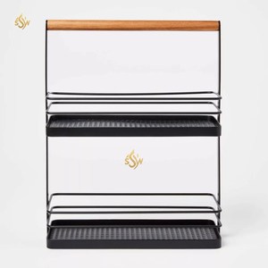 Estante y estante de especias para Decoración de cocina con recubrimiento de polvo de Color negro de hierro de último diseño con mango de madera, estantes estándar de alta demanda - Product Image 4