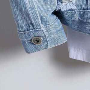 Chaquetas vaqueras azules con logotipo personalizado al por mayor de Europa y América, chaqueta vaquera Lisa acanalada desgastada para hombre, chaqueta cortavientos estampada - Product Image 3