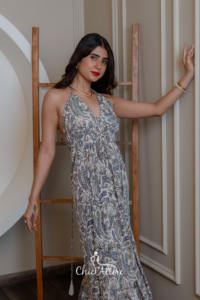 Longue robe Maxi bohème pour femmes dos ouvert volant Paisley imprimé dos nu robe de bal de soirée de Resort Collection Boho Style - Product Image 4