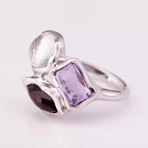 แหวน925สีเงินสุดหรูแหวนพลอยโกเมนอเมทิสต์ธรรมชาติชุบโรเดียมใสดีไซน์ทันสมัยสำหรับงานปาร์ตี้พร้อมส่งจากโรงงาน - Product Image 2