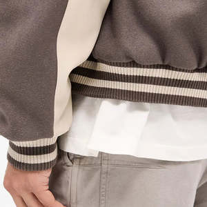 Vintage marron pour la crème Varsity Jacket pour hommes rétro Bomber veste fermeture à glissière élégant collège d'inspiration contraste 100% laine - Product Image 2