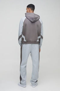 Ensemble de survêtement 2 pièces avec pantalon de survêtement et sweat à capuche zippé, survêtement à panneaux, survêtement respirant personnalisé pour hommes, fabriqué au Pakistan, prix bas - Product Image 5